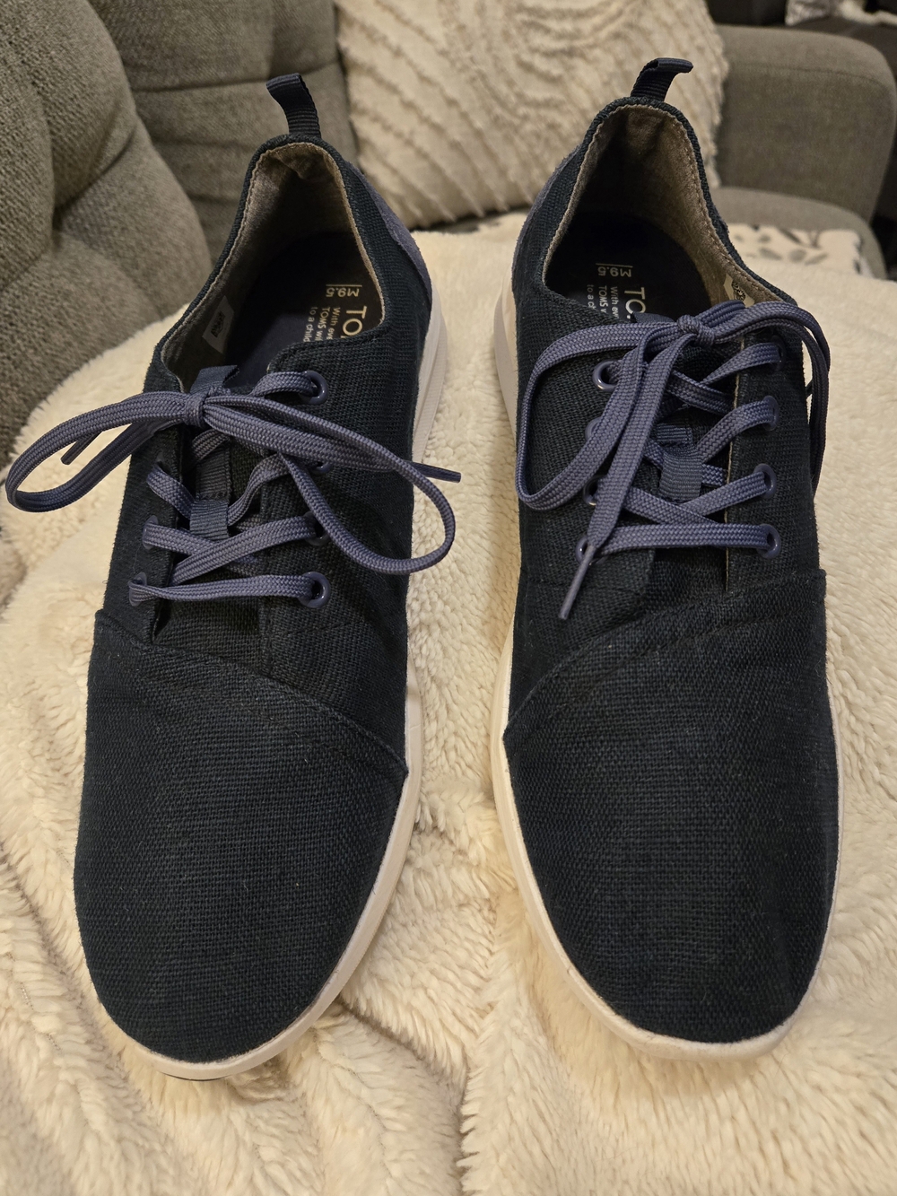 Toms Men's Lace-Up Sneakers in Navy with White Sole